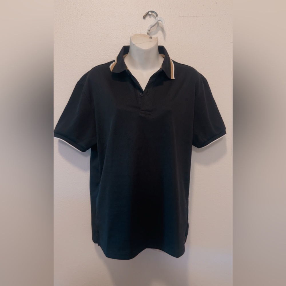 Men's Black Short-Sleeve Polo with Contrast Collar